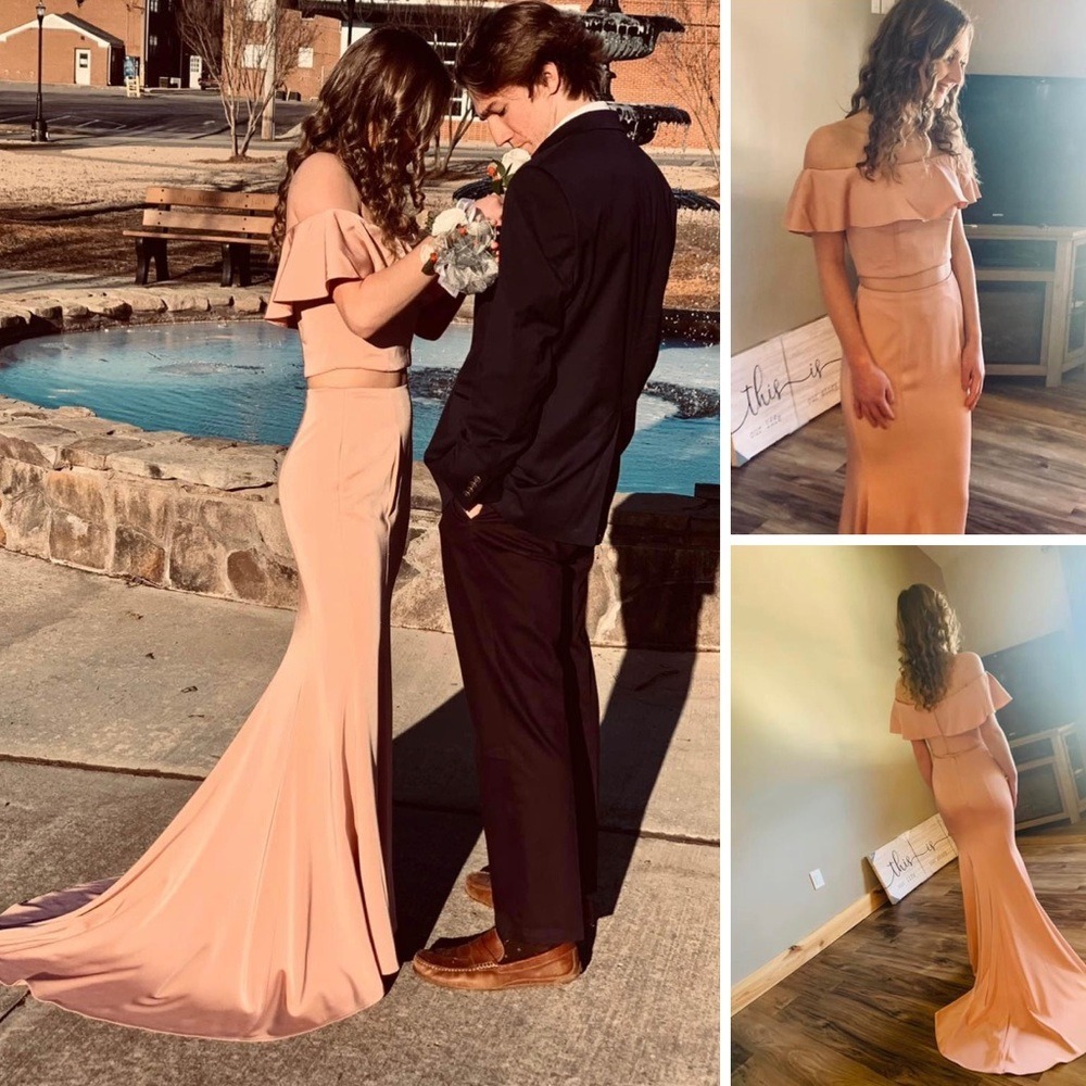 Dave & Johnny 2-Piece Formal Gown Womens 1/2 Blush Pink Ruffle Mermaid Prom Set